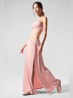 NWT Alo Micro Plisse Game On Long Skirt, Pink Quartz, XS